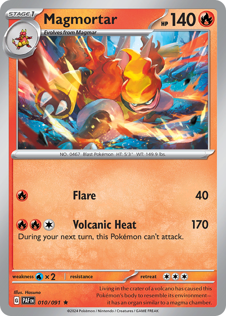 Magmortar - 10/91 - Holofoil - NM - Rare - Paldean Fates