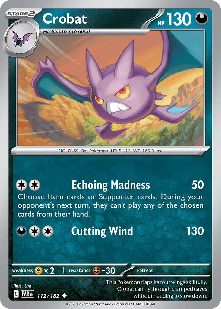 Crobat - 112/182 - Reverse Holofoil - NM - Uncommon - Paradox Rift