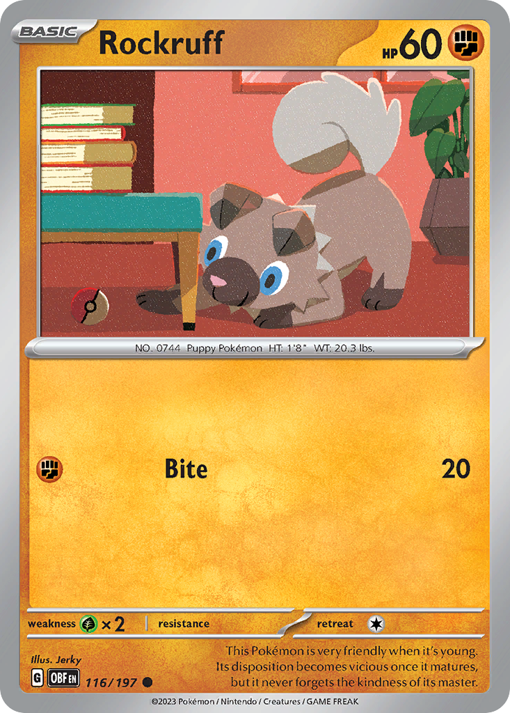 Rockruff - 116/197 - Reverse Holofoil - NM - Common - Obsidian Flames