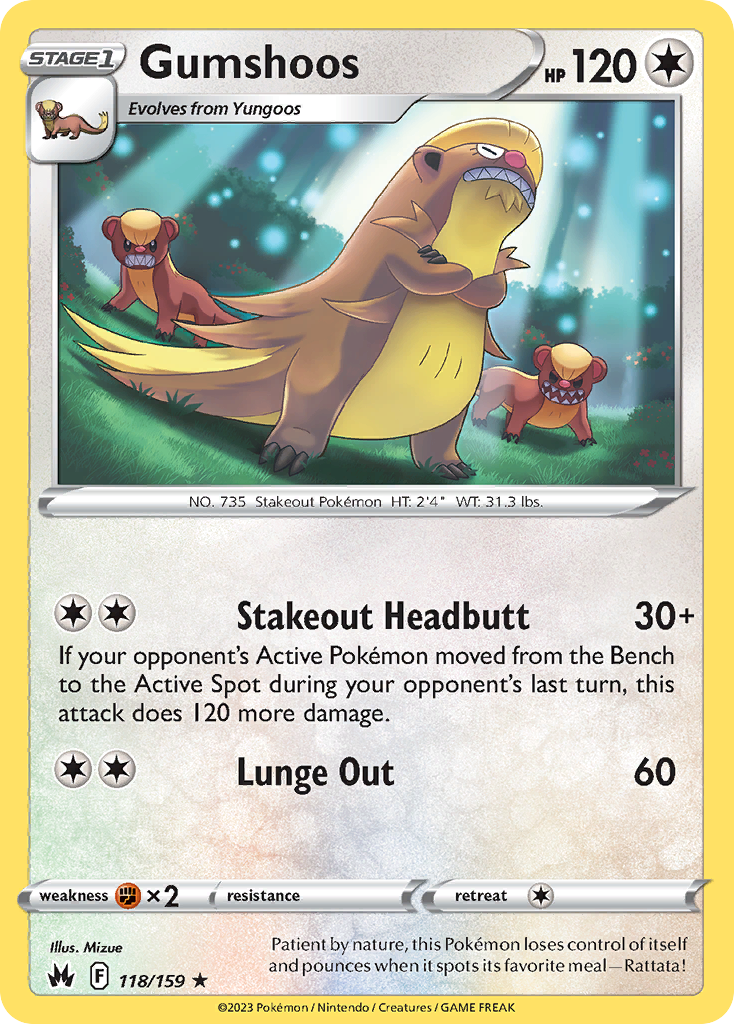 Gumshoos - 118/159 - Normal - NM - Rare - Crown Zenith