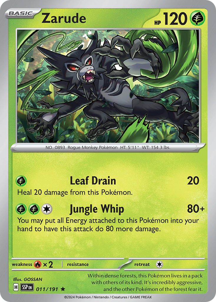 Zarude - 11/191 - Reverse Holofoil - NM - Rare - Surging Sparks