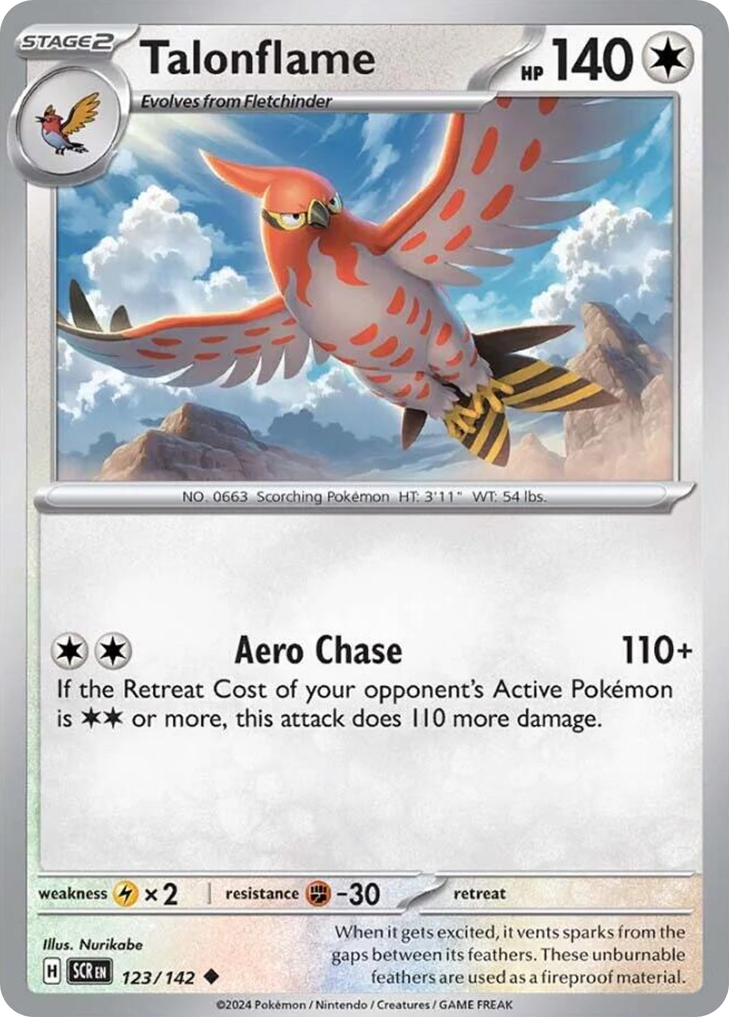 Talonflame - 123/142 - Reverse Holofoil - NM - Uncommon - Stellar Crown