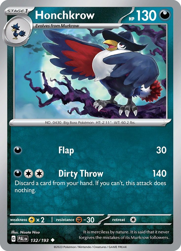 Honchkrow - 132/193 - Reverse Holofoil - NM - Uncommon - Paldea Evolved