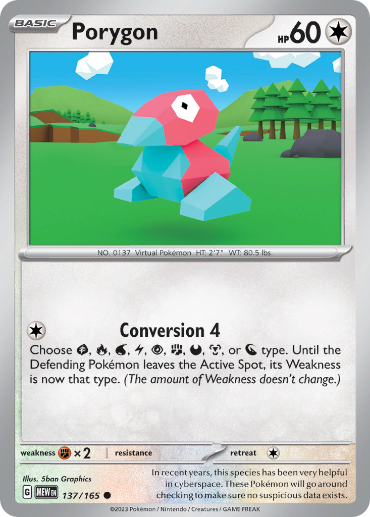 Porygon - 137/165 - Reverse Holofoil - NM - Common - 151