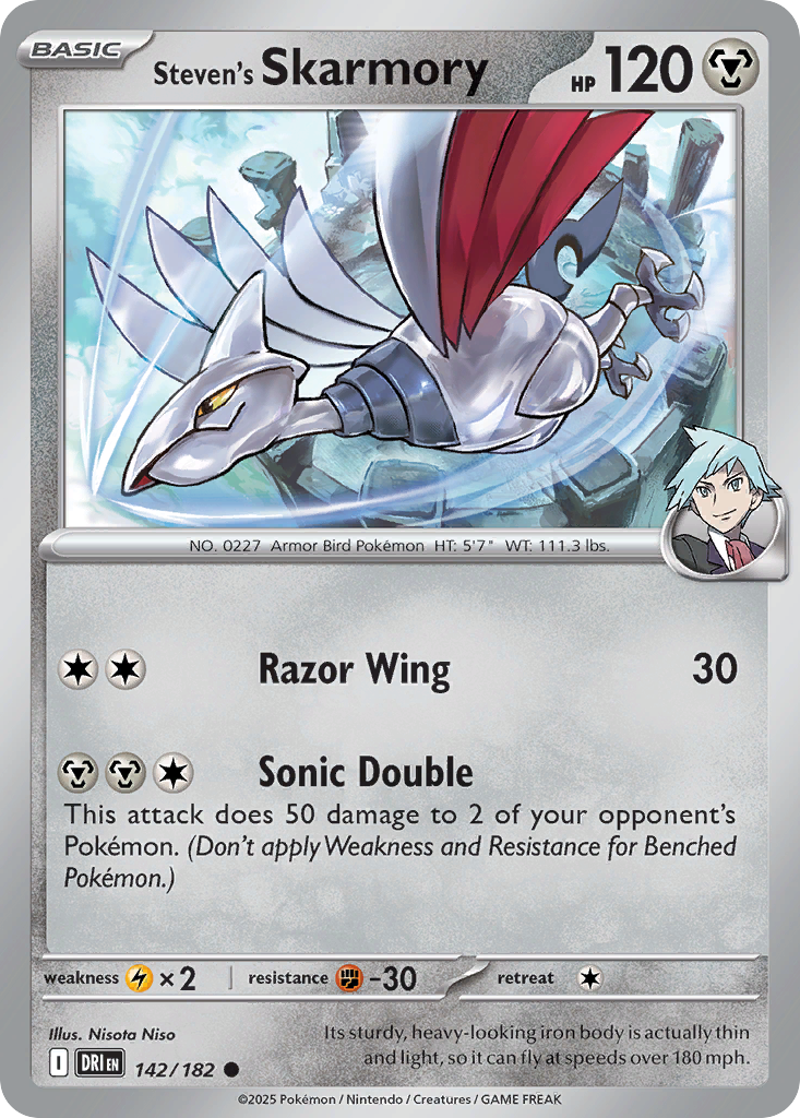 Steven's Skarmory - 142/182 - Reverse Holofoil - NM - Common - Destined Rivals