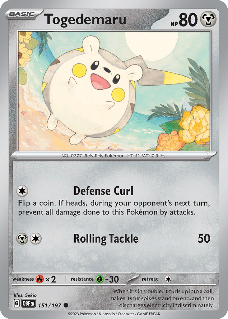 Togedemaru - 151/197 - Reverse Holofoil - NM - Common - Obsidian Flames