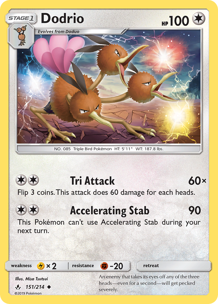 Dodrio - 151/214 - Normal - NM - Uncommon - Unbroken Bonds