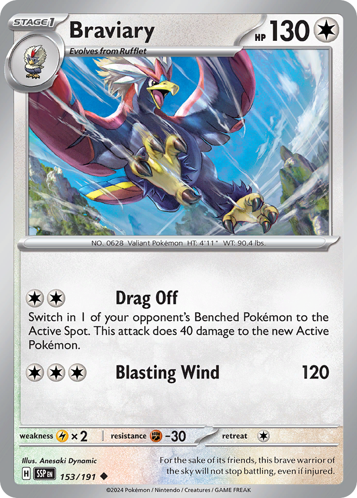 Braviary - 153/191 - Reverse Holofoil - NM - Uncommon - Surging Sparks