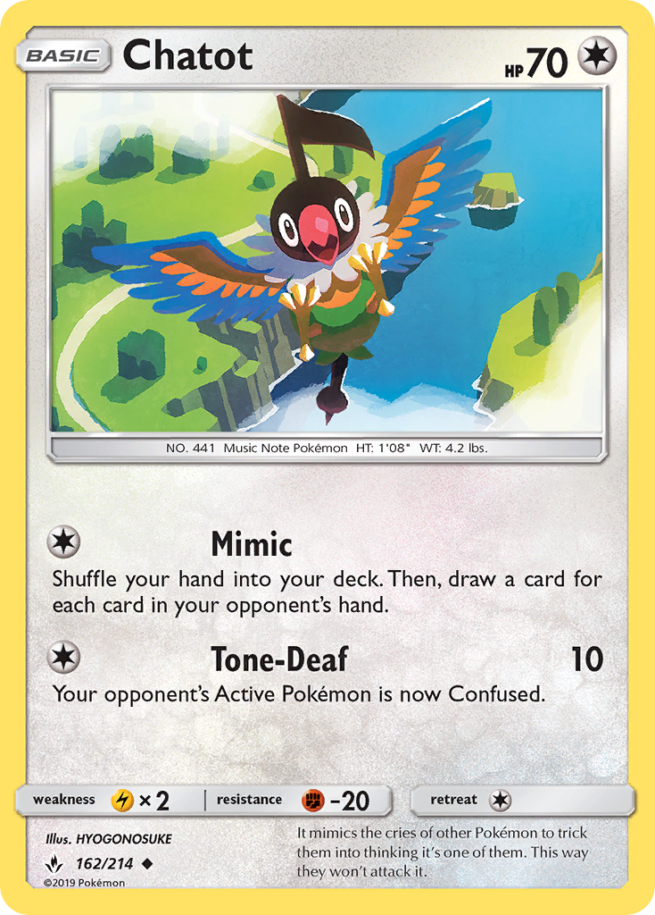 Chatot - 162/214 - Normal - NM - Uncommon - Unbroken Bonds