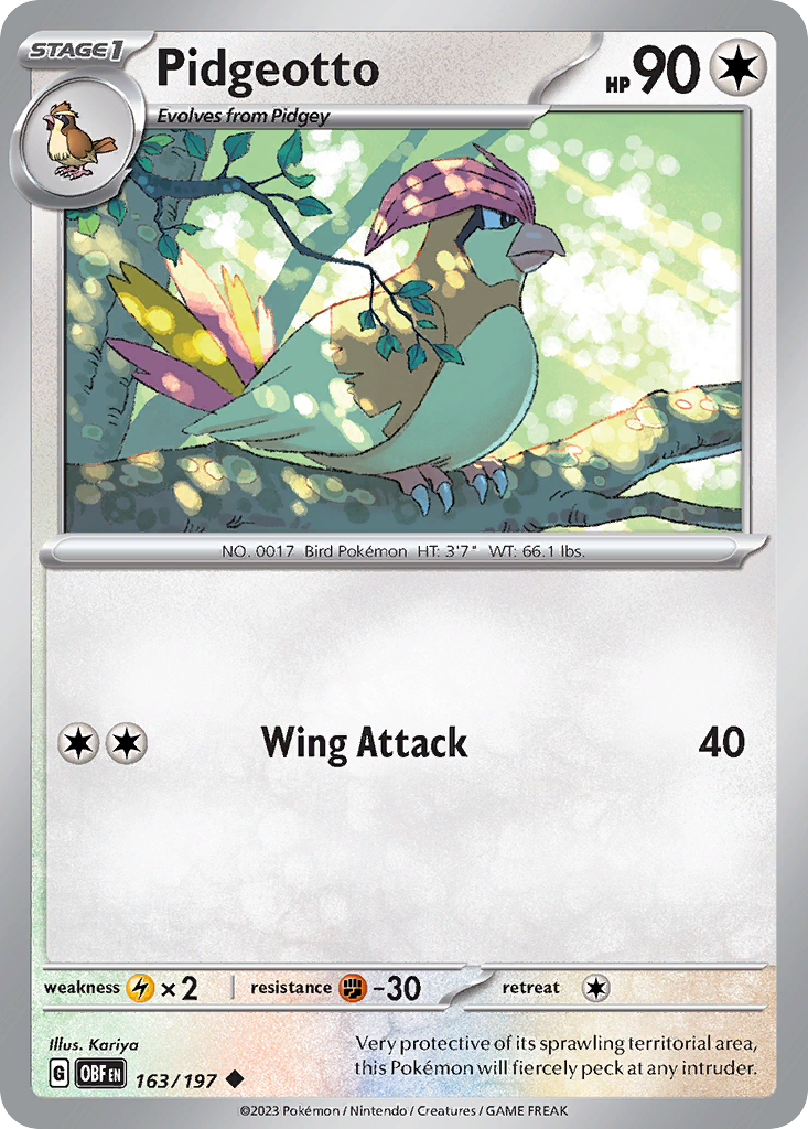 Pidgeotto - 163/197 - Normal - NM - Uncommon - Obsidian Flames