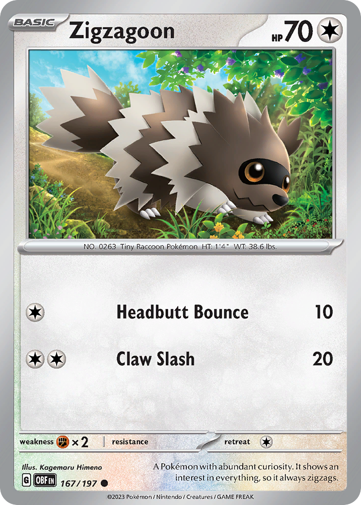 Zigzagoon - 167/197 - Reverse Holofoil - NM - Common - Obsidian Flames