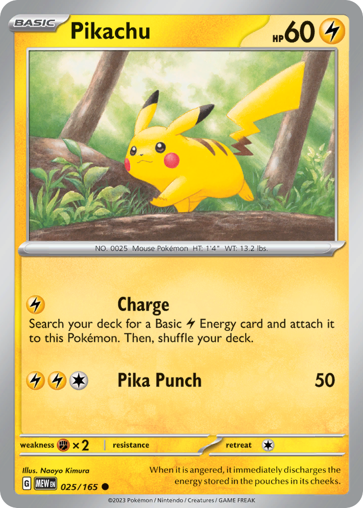 Pikachu - 25/165 - Reverse Holofoil - NM - Common - 151