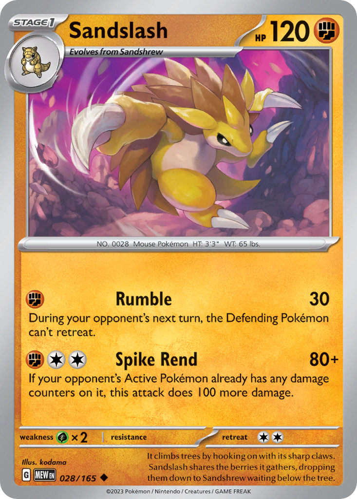 Sandslash - 28/165 - Reverse Holofoil - NM - Uncommon - 151
