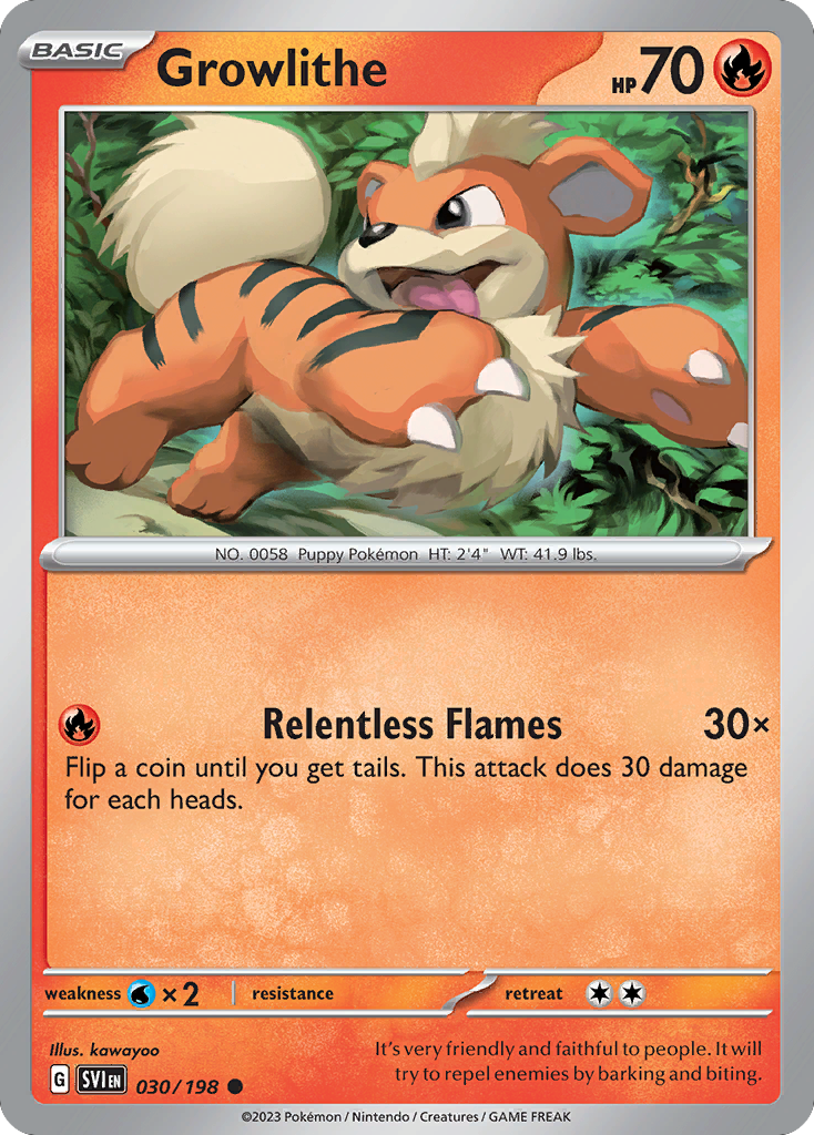 Growlithe - 30/198 - Reverse Holofoil - NM - Common - Scarlet & Violet
