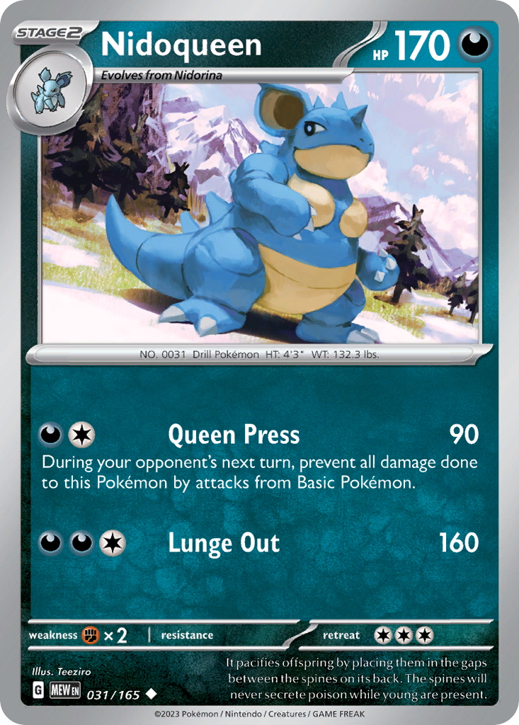 Nidoqueen - 31/165 - Reverse Holofoil - NM - Uncommon - 151