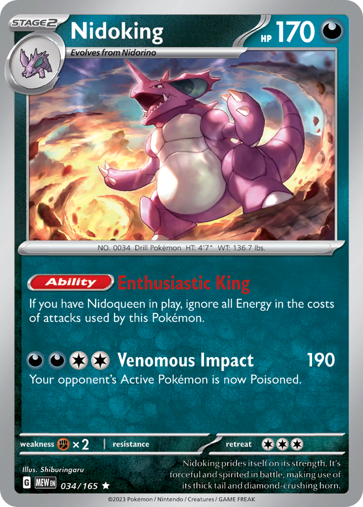 Nidoking - 34/165 - Holofoil - NM - Rare - 151
