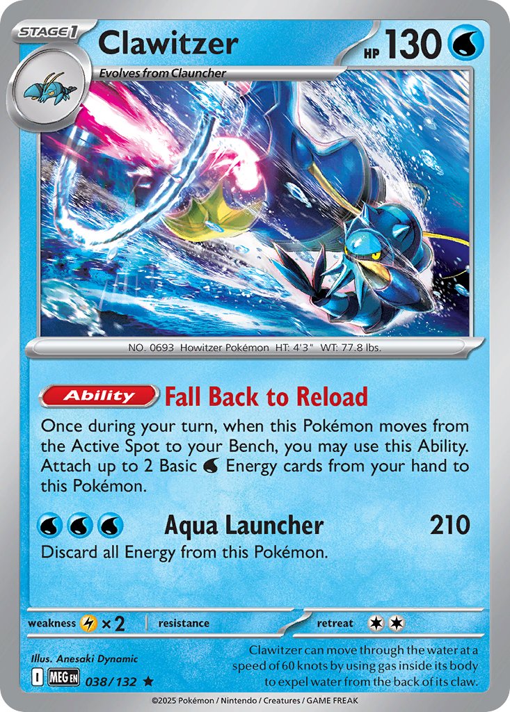 Clawitzer - 38/132 - Reverse Holofoil - NM - Rare - Mega Evolution