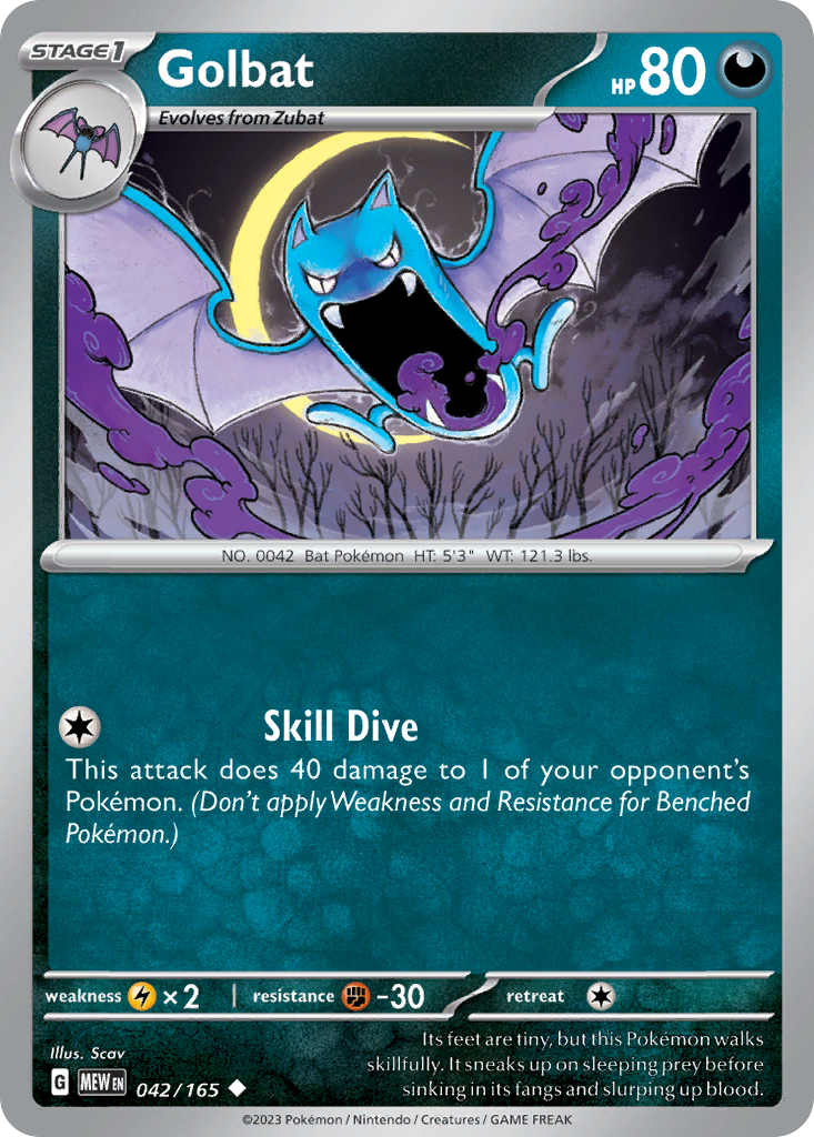 Golbat - 42/165 - Reverse Holofoil - NM - Uncommon - 151