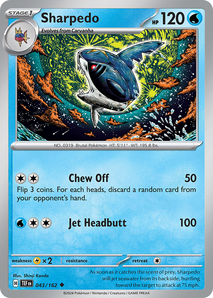 Sharpedo - 43/162 - Reverse Holofoil - NM - Uncommon - Temporal Forces