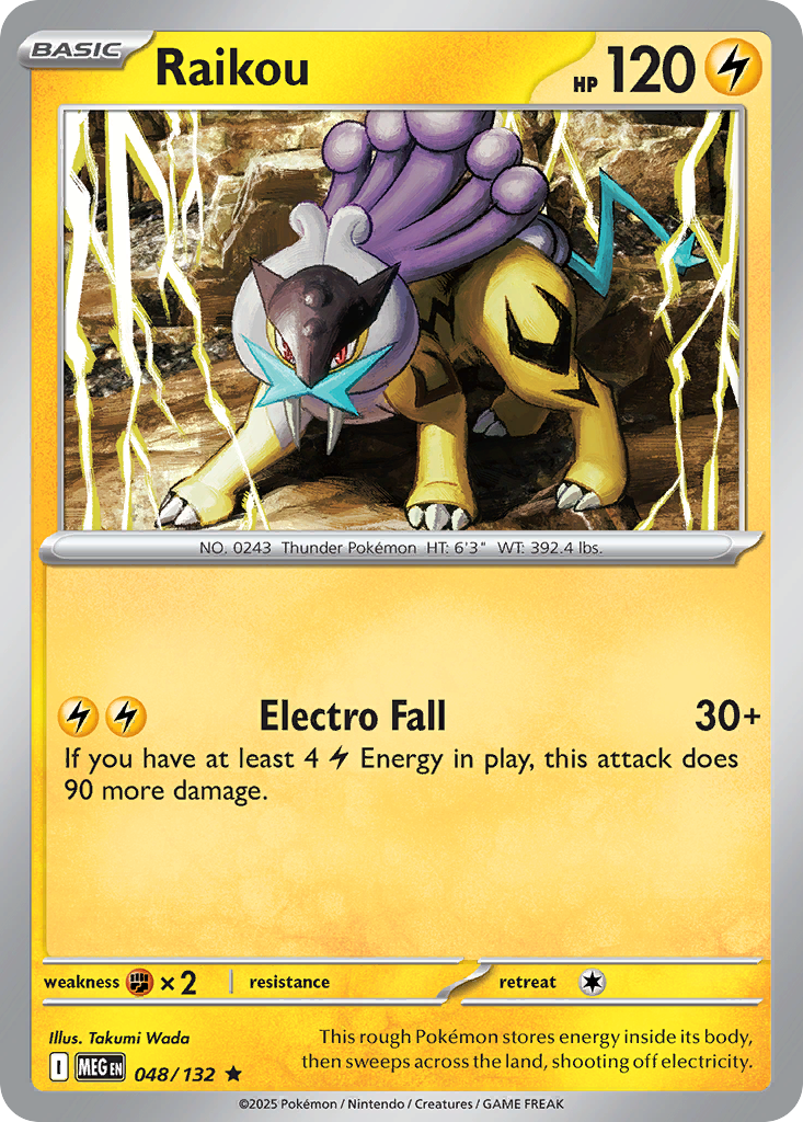 Raikou - 48/132 - Reverse Holofoil - NM - Rare - Mega Evolution