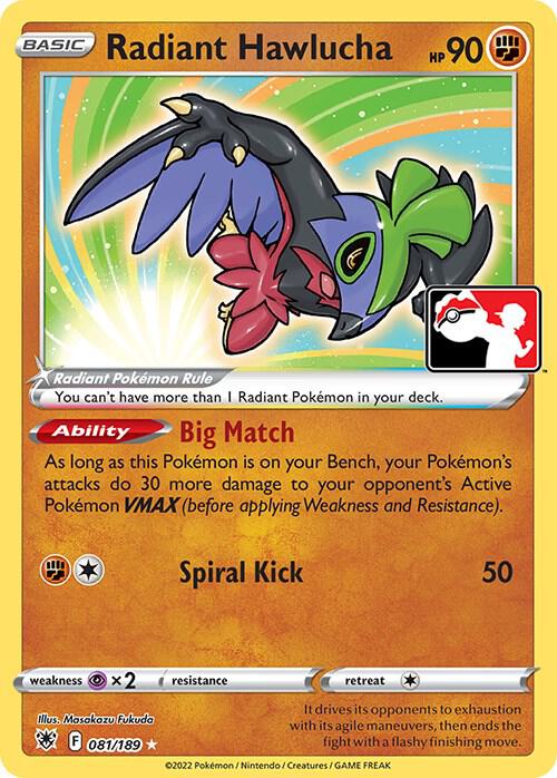 Radiant Hawlucha - 081/189 - Holofoil - NM - Radiant Rare - Prize Pack Series One