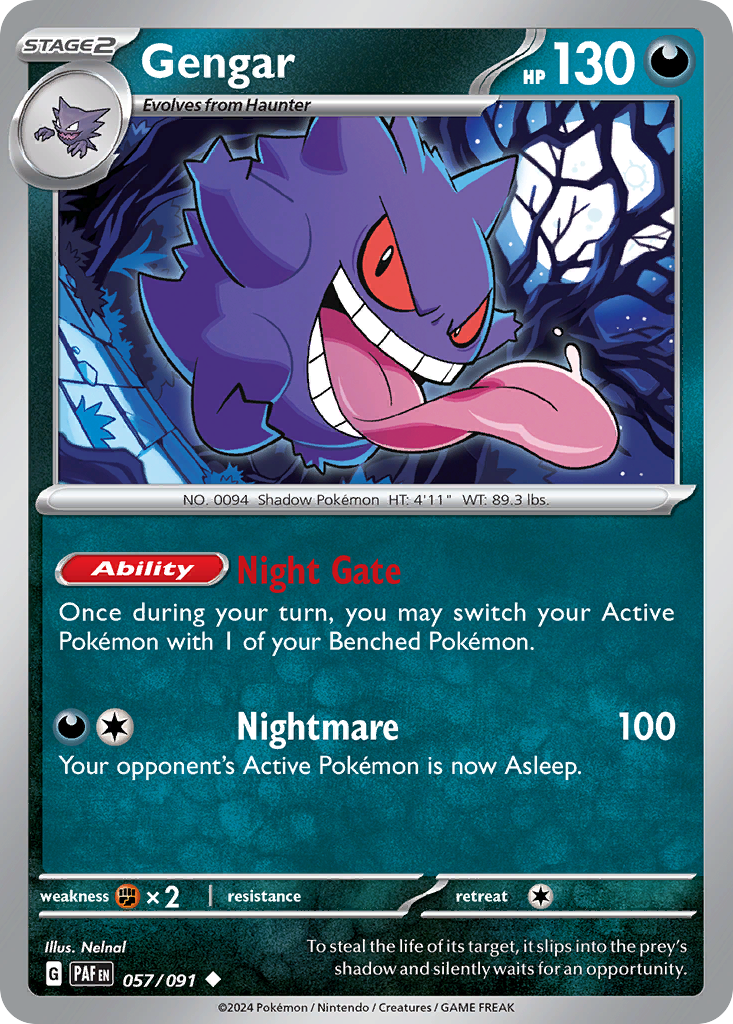 Gengar - 57/91 - Normal - NM - Uncommon - Paldean Fates