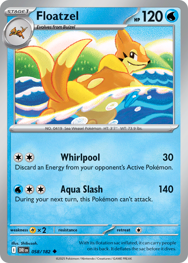 Floatzel - 58/182 - Normal - NM - Uncommon - Destined Rivals