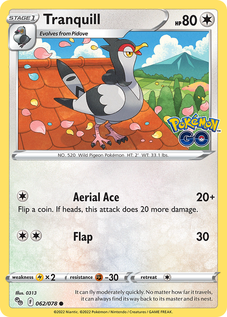 Tranquill - 62/78 - Normal - NM - Common - Pokémon GO
