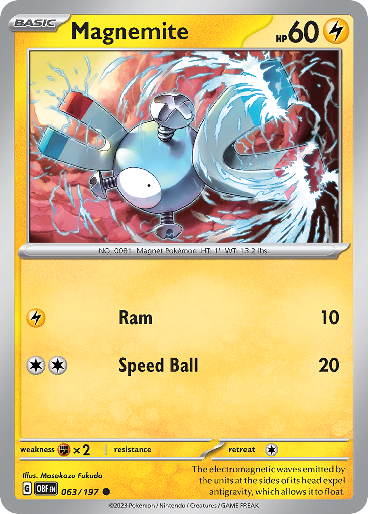 Magnemite - 63/197 - Normal - NM - Common - Obsidian Flames