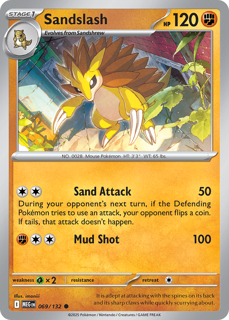 Sandslash - 69/132 - Reverse Holofoil - NM - Common - Mega Evolution