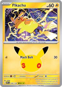 Pikachu - 30/128 - Holofoil - NM - Pikachu Rare - 30th Celebration