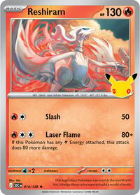 Reshiram - 14/128 - Holofoil - NM - Rare - 30th Celebration
