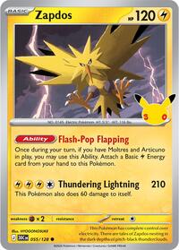 Zapdos - 55/128 - Holofoil - NM - Common - 30th Celebration