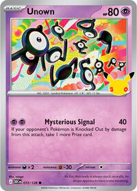Unown - 72/128 - Holofoil - NM - Common - 30th Celebration