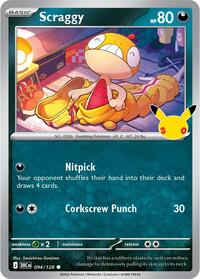 Scraggy - 94/128 - Holofoil - NM - Common - 30th Celebration