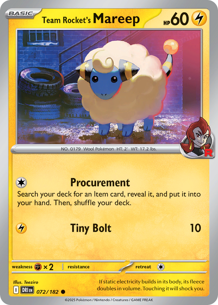 Team Rocket's Mareep - 72/182 - Reverse Holofoil - NM - Common - Destined Rivals