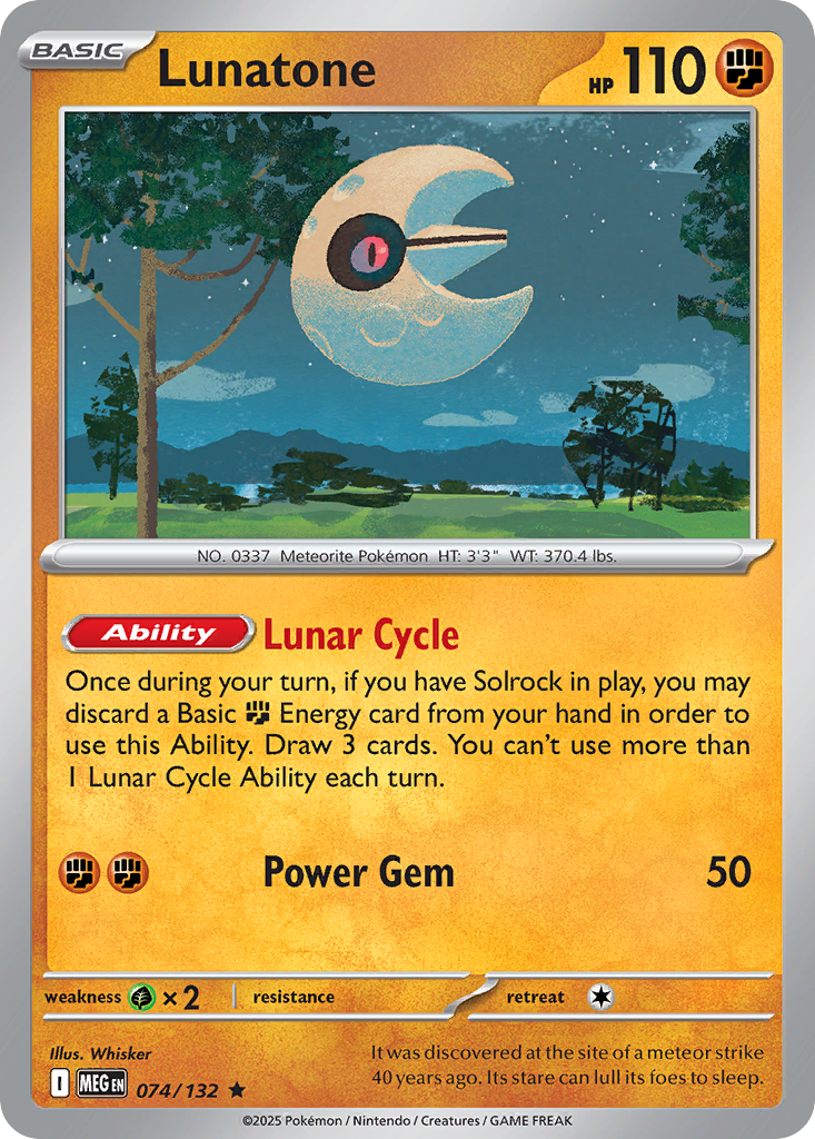 Lunatone - 74/132 - Holofoil - NM - Rare - Mega Evolution