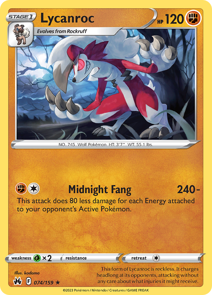 Lycanroc - 74/159 - Normal - NM - Rare - Crown Zenith