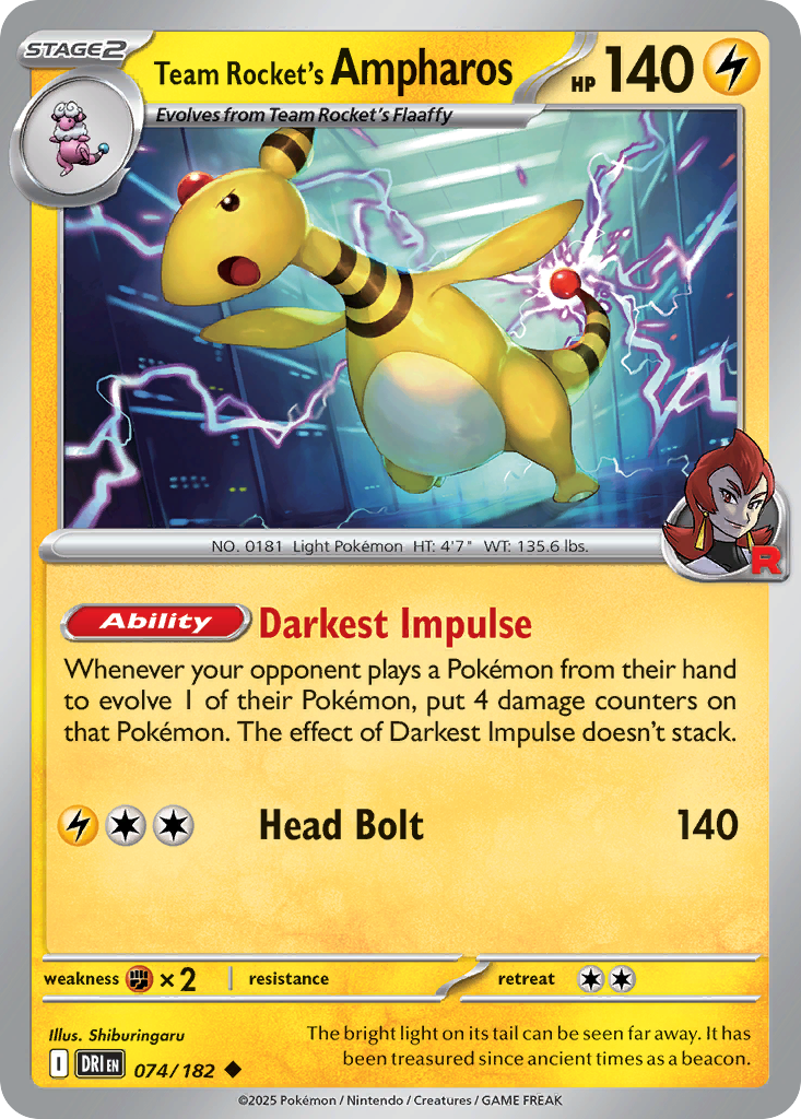 Team Rocket's Ampharos - 74/182 - Normal - NM - Uncommon - Destined Rivals