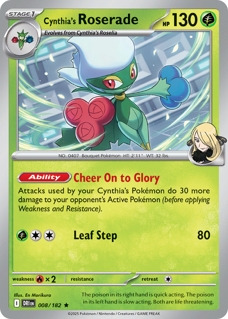 Cynthia's Roserade - 8/182 - Holofoil - NM - Rare - Destined Rivals