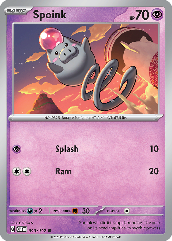 Spoink - 90/197 - Normal - NM - Common - Obsidian Flames