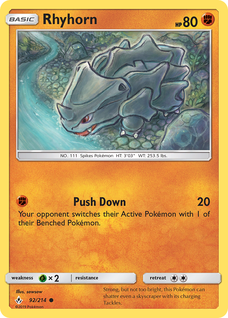 Rhyhorn - 92/214 - Normal - NM - Common - Unbroken Bonds
