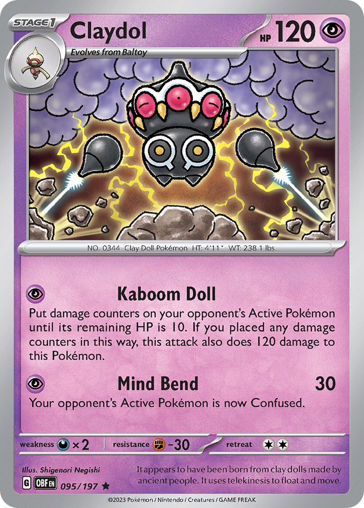 Claydol - 95/197 - Holofoil - NM - Rare - Obsidian Flames
