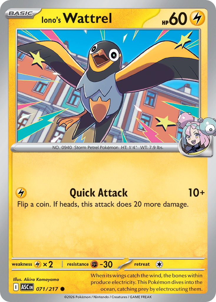 Iono's Wattrel - 71/217 - Normal - NM - Common - Ascended Heroes