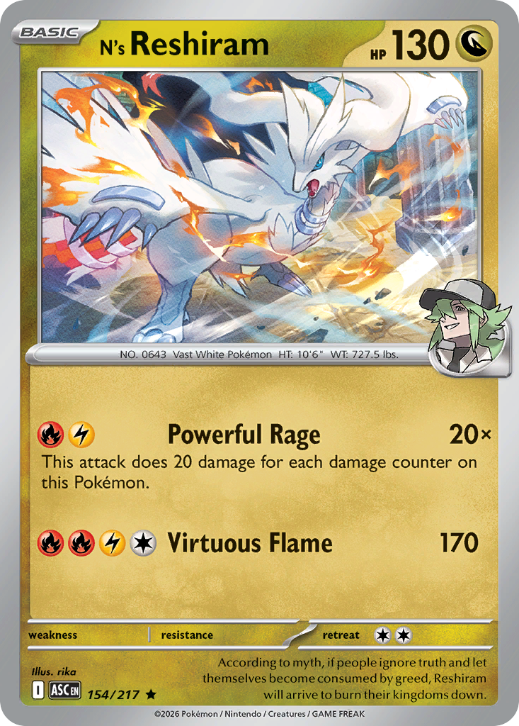 N's Reshiram (Poke Ball) - 154/217 - Reverse Holofoil - NM - Rare - Ascended Heroes