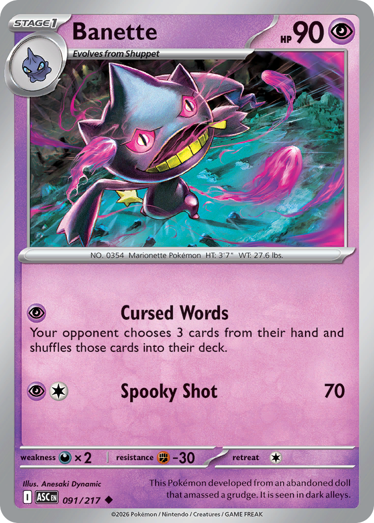 Banette - 91/217 - Normal - NM - Uncommon - Ascended Heroes