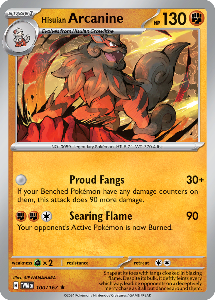 Hisuian Arcanine - 100/167 - Reverse Holofoil - NM - Rare - Twilight Masquerade