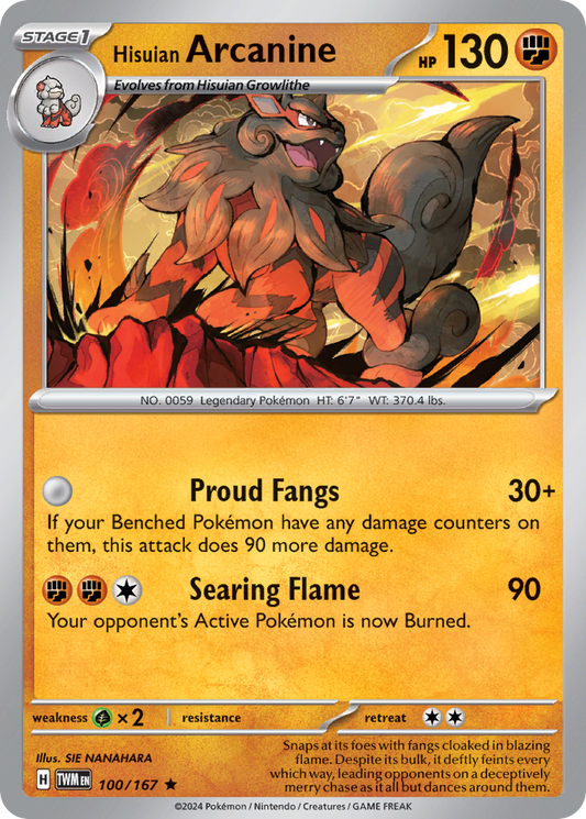 Hisuian Arcanine - 100/167 - Reverse Holofoil - NM - Rare - Twilight Masquerade