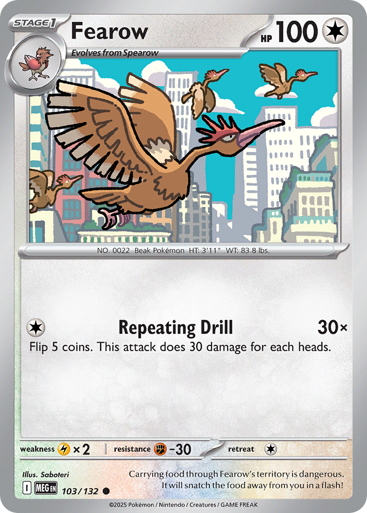 Fearow - 103/132 - Reverse Holofoil - NM - Common - Mega Evolution