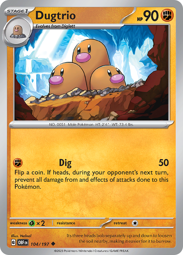 Dugtrio - 104/197 - Normal - NM - Uncommon - Obsidian Flames